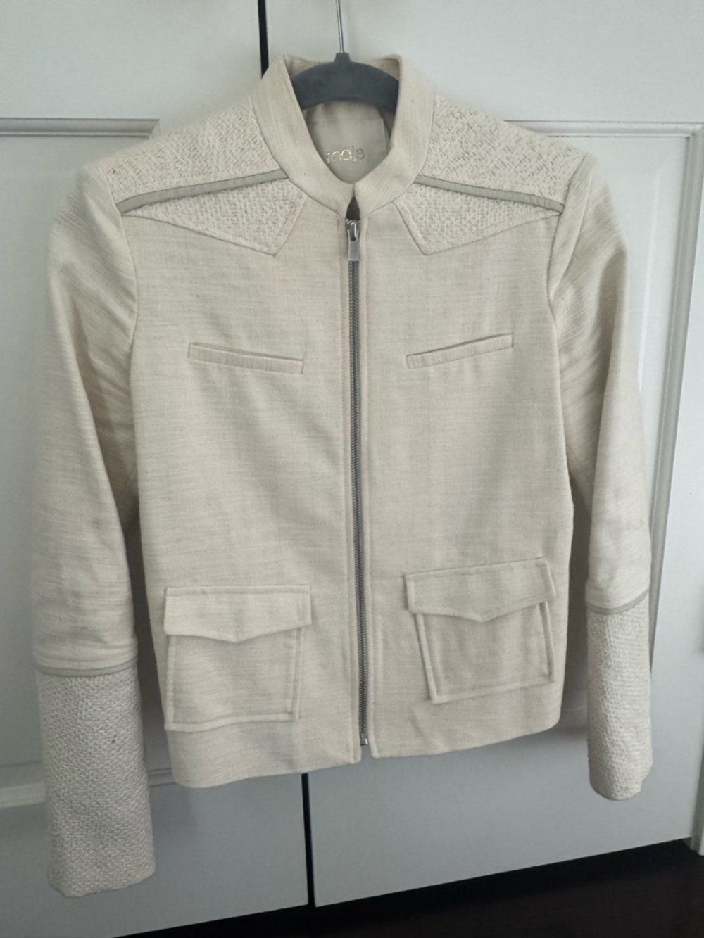 Maje Cream Zip-Front Structured Jacket